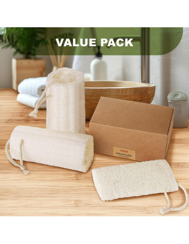 Esponja Exfoliante de Lufa Natural COZZLOMY - Set de 3 Piezas 12.7 cm