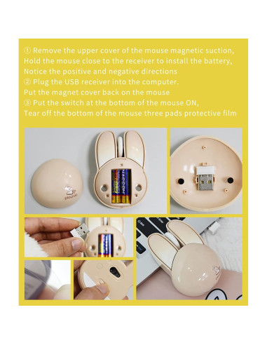 Ratón Inalámbrico Lomiluskr Conejito Beige 1200 DPI