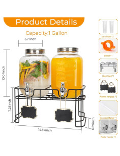 Dispensador de Bebidas de Vidrio Waymind 2x1 Galón con Grifo 2