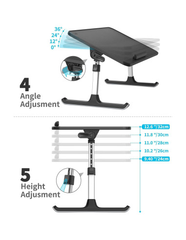 Mesa de Cama SAIJI para Laptop Ajustable Plegable 60x63.5cm Negro
