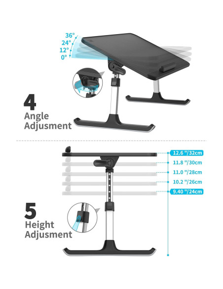 Mesa de Cama SAIJI para Laptop Ajustable Plegable 60x63.5cm Negro