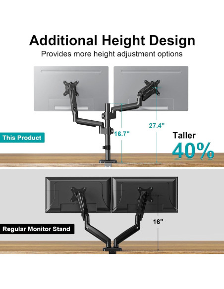 Soporte Doble para Monitor MOUNT PRO 13-32" Ajustable Negro