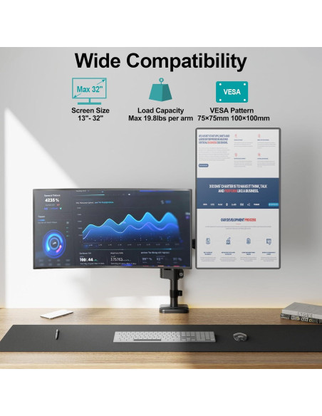 Soporte Doble para Monitor MOUNT PRO 13-32" Ajustable Negro