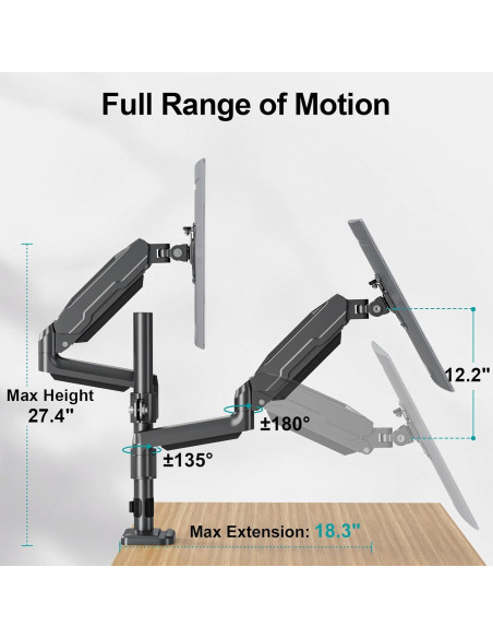 Soporte Doble para Monitor MOUNT PRO 13-32" Ajustable Negro