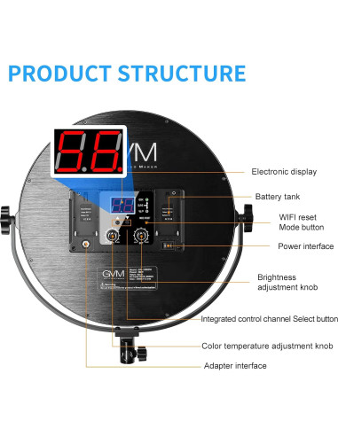 Luz LED de Video GVM 10" Bi-Color con Control APP y Difusor