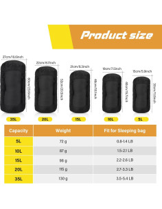 5 Sacos de Compresión Impermeables GliCraft para Mochilas 5L-35L 2