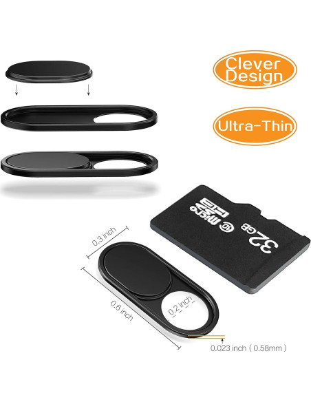 Cubierta de Webcam Metal Deslizante imluckies - 2 Paquete Negro