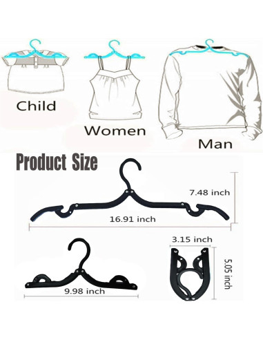 10 Perchas de Viaje Plegables CADEVED - Antideslizantes, Negras