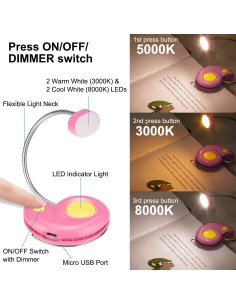 Luz de Libro Recargable LUXSWAY Rosa con Regulador de Brillo 2