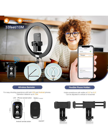 Luz de Anillo LED Sensyne 30.48cm con Soporte y Control Remoto