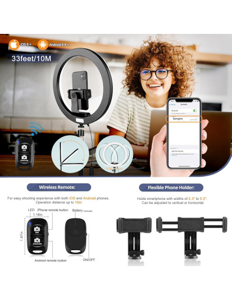 Luz de Anillo LED Sensyne 30.48cm con Soporte y Control Remoto