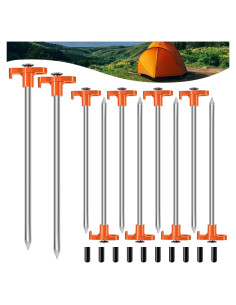 10 Estacas de Tienda Pesadas TEOYNGU 18cm Acero Galvanizado Naranja