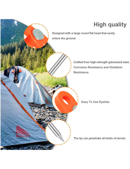 10 Estacas de Tienda Pesadas TEOYNGU 18cm Acero Galvanizado Naranja