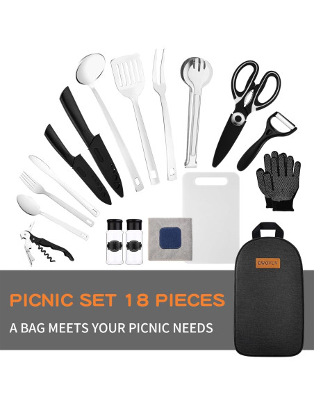 Juego de Utensilios de Cocina para Camping EWOVUV - 18 Piezas Juego de Utensilios de Cocina para Camping EWOVUV - 18 Piezas