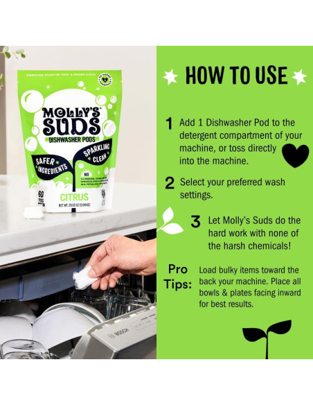 Bolsas de detergente para lavavajillas Molly's Suds 60 unidades cítricos