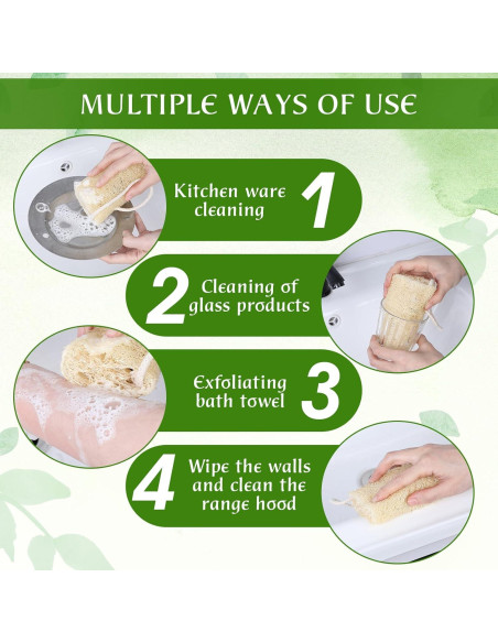 Juego de 2 esponjas de lufa natural Tyqour 15 cm exfoliantes