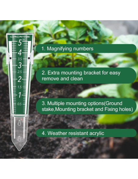 Medidor de Lluvia Circrane 12.7 cm Exterior con Soporte Verde