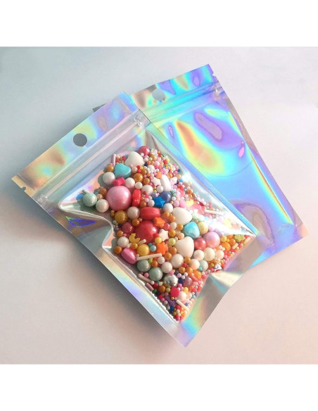 200 Bolsas Mylar Holográficas 3x4" Reutilizables con Cierre Zip