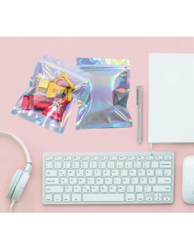 200 Bolsas Mylar Holográficas 3x4" Reutilizables con Cierre Zip