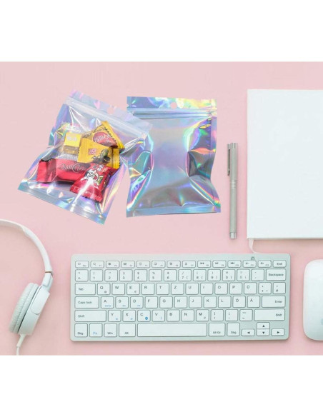 200 Bolsas Mylar Holográficas 3x4" Reutilizables con Cierre Zip