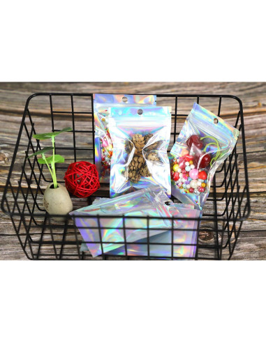 200 Bolsas Mylar Holográficas 3x4" Reutilizables con Cierre Zip