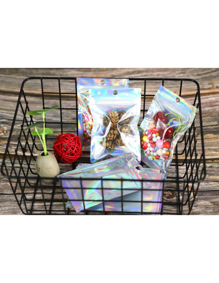 200 Bolsas Mylar Holográficas 3x4" Reutilizables con Cierre Zip
