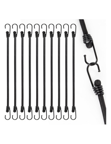 Cuerdas elásticas Kinzomor 30 cm con ganchos - Paquete de 10