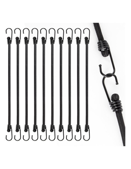 Cuerdas elásticas Kinzomor 30 cm con ganchos - Paquete de 10