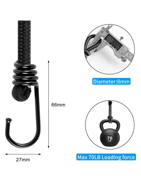 Cuerdas elásticas Kinzomor 30 cm con ganchos - Paquete de 10