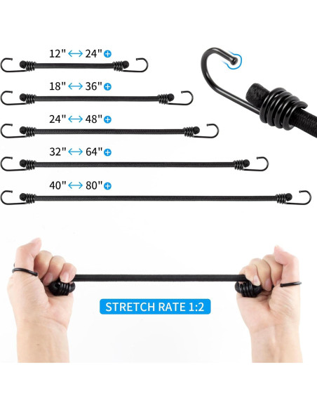 Cuerdas elásticas Kinzomor 30 cm con ganchos - Paquete de 10