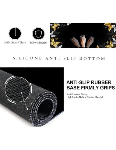 Alfombrilla de Ratón Grande LTHAOGUO Mariposas Negras y Doradas 800x300mm