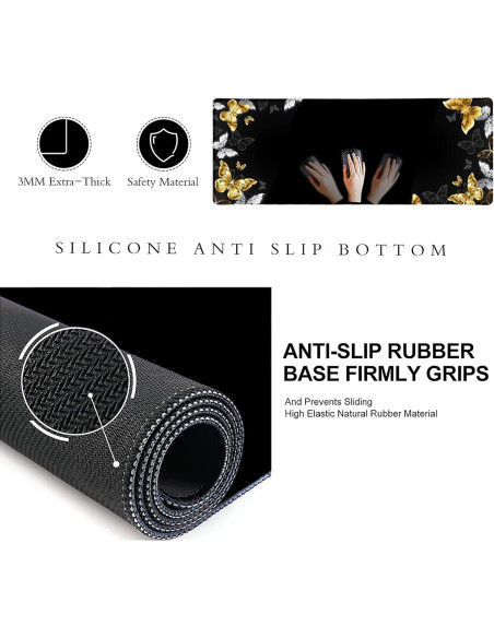 Alfombrilla de Ratón Grande LTHAOGUO Mariposas Negras y Doradas 800x300mm