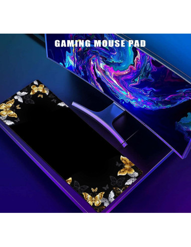 Alfombrilla de Ratón Grande LTHAOGUO Mariposas Negras y Doradas 800x300mm