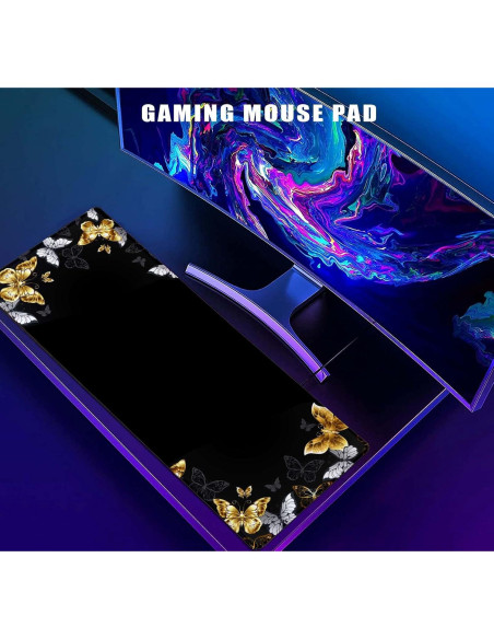 Alfombrilla de Ratón Grande LTHAOGUO Mariposas Negras y Doradas 800x300mm