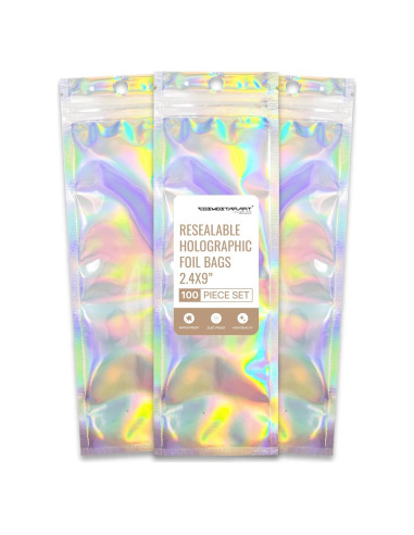 Paquete de 100 Bolsas Holográficas Reutilizables Cosmostarart 6.1x22.9cm