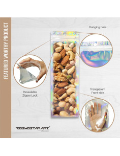 Paquete de 100 Bolsas Holográficas Reutilizables Cosmostarart 6.1x22.9cm 2