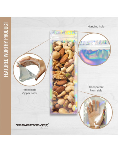 Paquete de 100 Bolsas Holográficas Reutilizables Cosmostarart 6.1x22.9cm