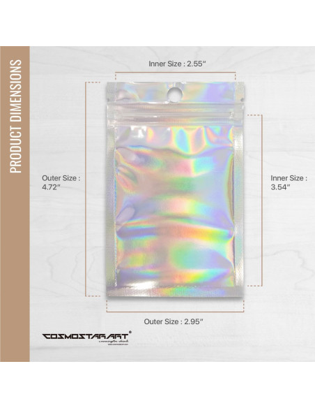 Paquete de 100 Bolsas Holográficas Reutilizables Cosmostarart 6.1x22.9cm