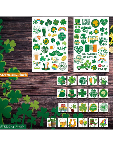 Tatuajes Temporales Brillantes San Patricio 100+ Pcs Zeecdatoo
