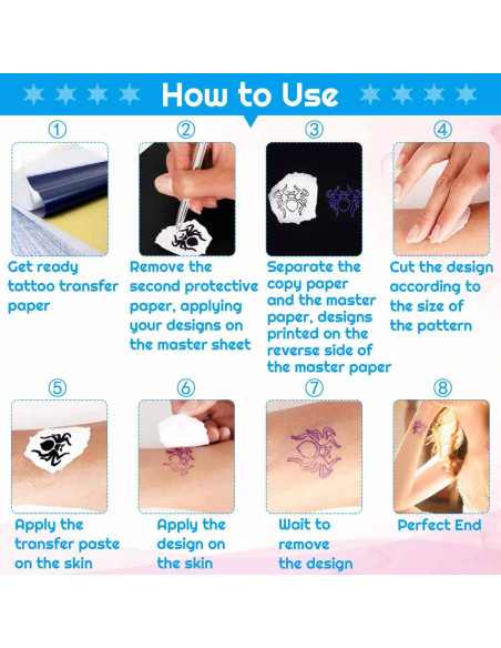 100 Hojas Papel de Transferencia de Tatuaje Audab 21x30 cm