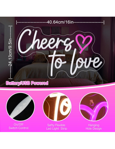 Letrero de neón Brindis por el Amor USB 38x25cm Begooat