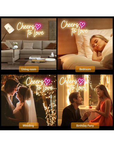 Letrero de neón Brindis por el Amor USB 38x25cm Begooat