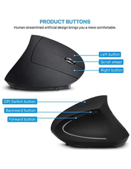 Ratón Vertical Inalámbrico Ergonómico Letaclanic 800/1200/1600 DPI