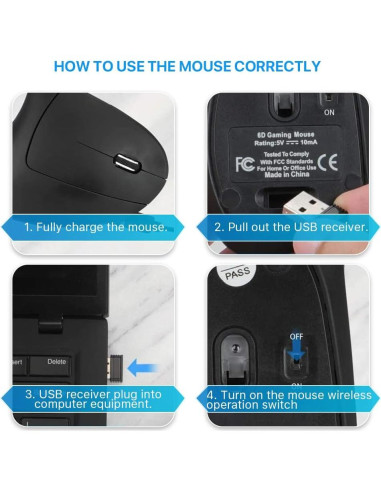 Ratón Vertical Inalámbrico Ergonómico Letaclanic 800/1200/1600 DPI