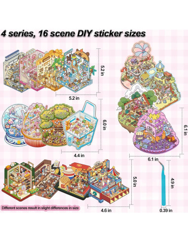 Pegatinas 3D de Casa DIY NatldGs - 16 Temas Reutilizables