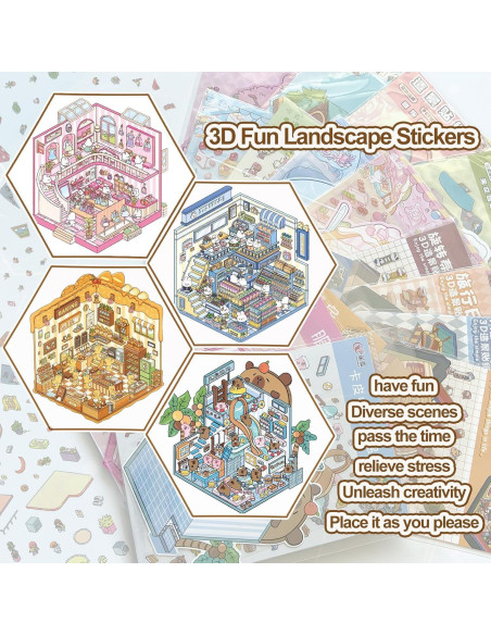 Pegatinas 3D de Casa DIY NatldGs - 16 Temas Reutilizables