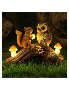 Estatua de Jardín Solar WONDHOME Búho y Ardilla 20.93x16cm