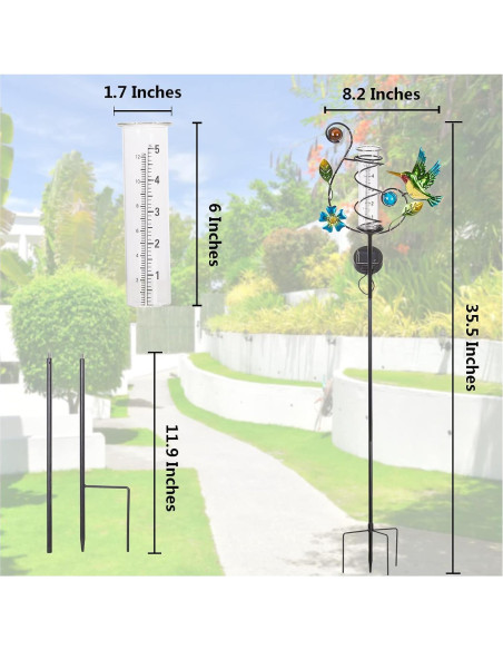 Medidor de Lluvia Solar HOBYLUBY Colibrí Exterior LED Colorido