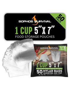 50 Bolsas Mylar Reutilizables 7 Mil Sophos Survival 1 Taza