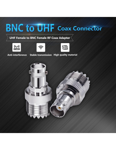 Adaptador Coaxial UHF Femenino a BNC Femenino TUOLNK 2pcs